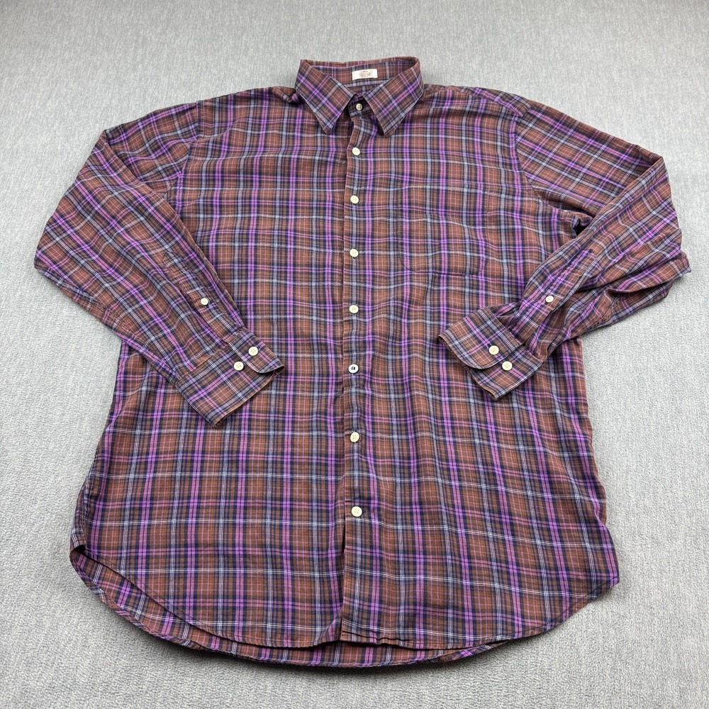Peter‎ Millar Shirt Mens Large Purple Plaid Tartan Cotton Button Up Long Sleeve